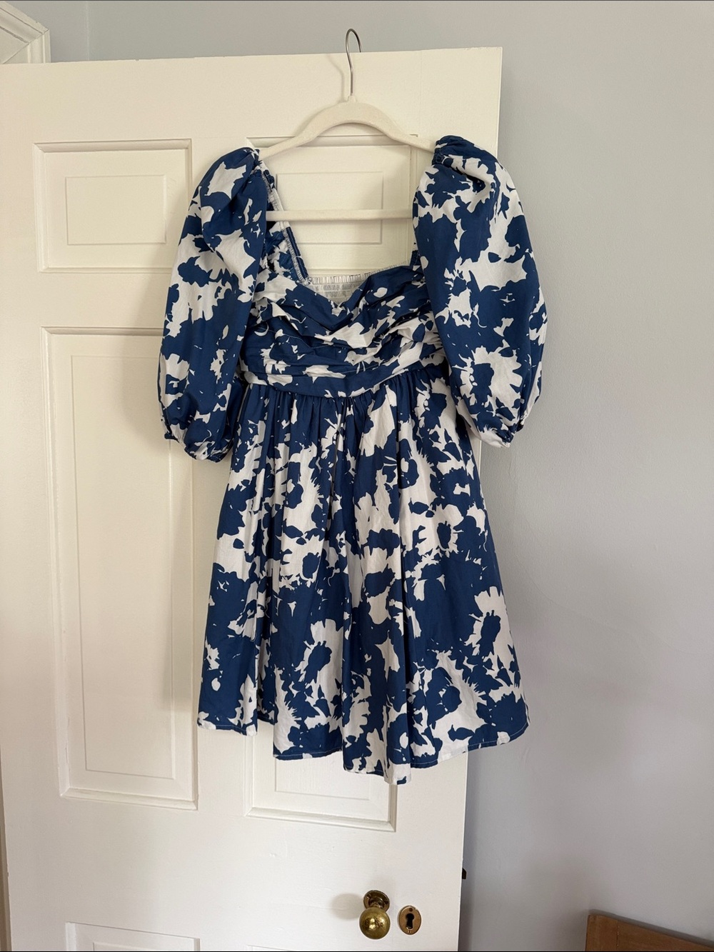 Abercrombie & Fitch Blue and White Puff-Sleeve Mini Dress